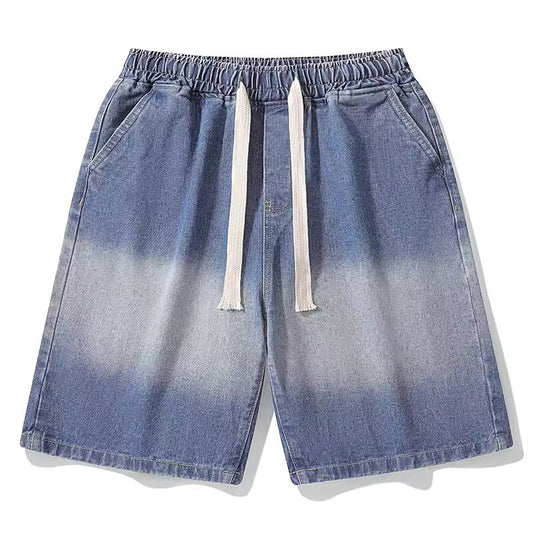 2025 Summer New Men's Casual Jeans Shorts Loose Middle High Waist Fashionable Knee length Denim Shorts Retro Gradient Men's New