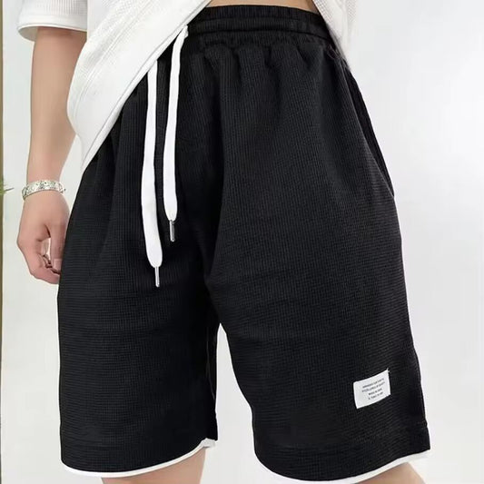 Male Short Pants Black Waffle Oversize Men's Shorts Xl Hot Deals Vintage Fashion Summer 3 Quarter New in Pant 2024 Clothing Thin