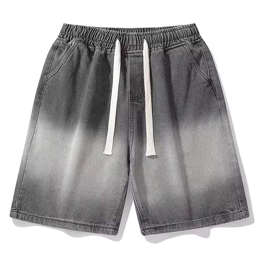 2025 Summer New Men's Casual Jeans Shorts Loose Middle High Waist Fashionable Knee length Denim Shorts Retro Gradient Men's New